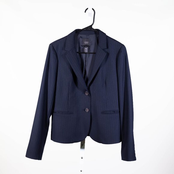 J. Crew Women's Blazer Navy Blue Wool Pinstriped Two Button Suit Jacket Size 6 - Picture 1 of 10